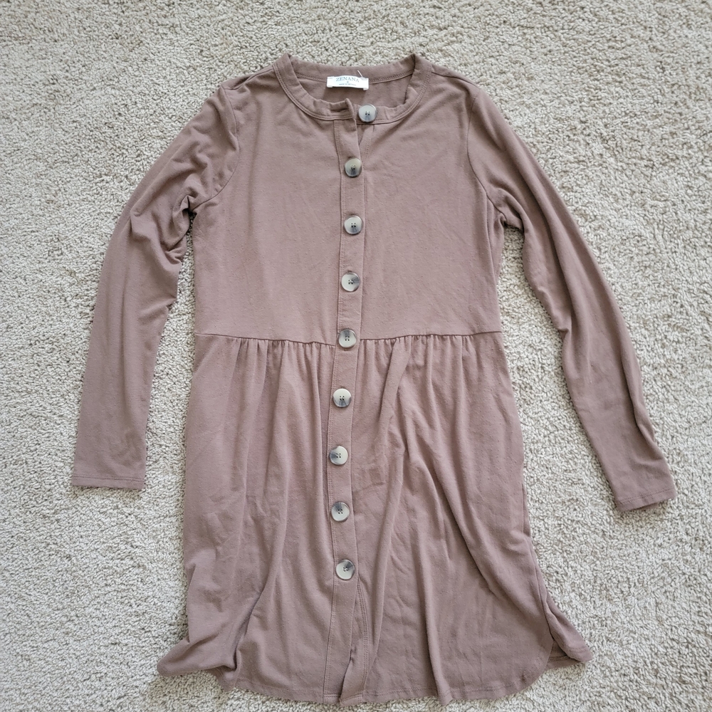 Zenana Outfitters Long Sleeve Dress - Taupe